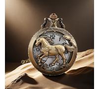 TEMU Reloj de bolsillo con y estampado de caballo hueco | Movimiento de cuarzo, de aleación, no resistente , estilo vintage, unisex, ideal para regalo de