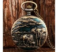 TEMU Reloj de bolsillo de cuarzo de vintage, collar con diseño personalizado de de azules, decoración, regalo de vacaciones para familiares y