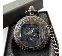TEMU Reloj de bolsillo mecánico manual vintage de cara azul y espejo negro para hombre