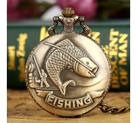 TEMU Reloj de bolsillo para hombre con diseño de pesca, movimiento de cuarzo, de aleación, regalo para hombres