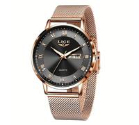 TEMU Reloj de Cuarzo Analógico Elegante para Mujer LIGE con Calendario de , Movimiento de Cuarzo, Ideal para Uso Diario - Regalo de San Valentín para Mujeres y Hombres (Marca)