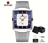 TEMU Reloj de Cuarzo Elegante para Hombre - Elegante Esfera Cuadrada Azul con Correa de Malla de Acero Inoxidable, Mostrador de , Funciona con Pilas