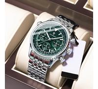 TEMU Reloj de cuarzo multifuncional para hombre con luminosa, correa de acero inoxidable y función de - Estilo casual de negocios, resistente , ideal para , Navidad, regalo de San Valentín.