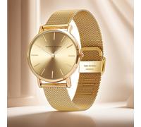 TEMU Reloj de Moda Llegada, Correa de Malla en Acero Inoxidable Dorado y Plateado, Reloj de Cuarzo Elegante para Uso Diario o , Estuche Exquisito - Ideal como Regalo para Novia o