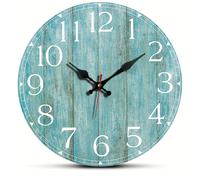 TEMU Reloj de Pared Minimalista con de Madera Retro, Decoración Silenciosa Azul-Verde para Cocina, Estilo Vintage Granja, Funciona con Pilas, Ideal para Baño, Dormitorio y Oficina