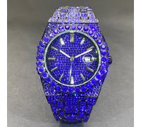 TEMU Reloj de pulsera de cuarzo con diamantes de lujo, estilo bling, de lujo, con diseño de hielo, de moda, verde y azul, para hombre, , hip hop, 2024, Reloj de mujer para