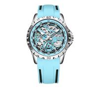 TEMU Reloj Mecánico Automático LIGE para Hombres y Mujeres - Correa de Silicona Azul Estilosa, de Aleación, Espalda Transparente, Agarre de Goma , Regalo de San Valentín para Él, para Mujeres
