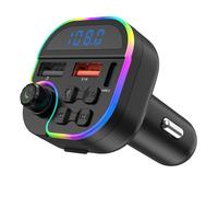 TEMU Reproductor de MP3 Inalámbrico para Coche con Puertos USB , Carga Rápida PD, , Soporte para Pendrive y Tarjeta SD, Transmisor FM y Luces LED Ambientales, Inalámbrico, Colorido
