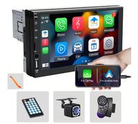 TEMU Reproductor MP5 para coche 1 DIN con pantalla táctil de 7 pulgadas, Carplay y Auto, radio FM, AUX/USB inalámbrico, para smartphone, y cámara trasera y control de dirección opcionales, sin batería