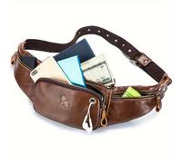 TEMU Riñonera de Cuero para Hombre | Ideal para Senderismo, Running y Viajes, Cierre de Cremallera, Estilo Moderno, Detalles de Hilo de Coser