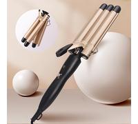 TEMU Rizador de pelo regulado por la UE con control de , diseño de tres barras para ondas grandes y rizos, de ola acuática, en color rosa y champán