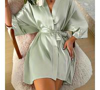 TEMU Roba de Cintura con y Escote en V para Mujer - Tela y , Larga Lavable a Máquina, Ropa de Estar por Casa para Todas , Color Sólido, Cuello Reversible | Material Fácil de , Batas para Damas