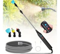 TEMU Rociador de Jardín con Batería, 33" Varilla Telescópica Velocidades Ajustables, Indicador de Batería, 4 Boquillas de Niebla, Manguera de 10 Pies, Rociador Eléctrico Portátil para Césped y Jardín