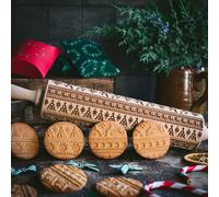 TEMU Rodillo de Madera Premium para Navidad con Estampadores de Reno y Copo de Nieve - para Galletas Festivas, Masa de - Utensilio de para Halloween, Día de , Pascua, Acción de Gracias, Navidad