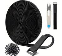 TEMU Rollo de 10 cinta autoadhesiva de gancho y bucle con 50 hebillas de plástico y tijeras de corte - de gestión de cables de poliamida