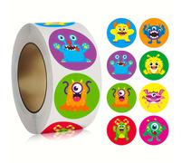 TEMU Rollo de 500 pegatinas redondas de monstruos pequeños - Calcomanías de papel autoadhesivas brillantes con de monstruos , ojos y bocas expresivas, colores vibrantes (, verde)