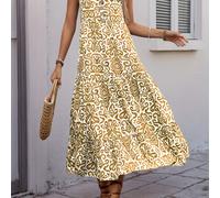 TEMU Ropa para mujer, vestido de vacaciones con cuello en V, botones estampados y sin , estilo francés casual