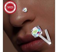 TEMU S925 Plata, Una Pieza, 1pc, Barra Nasal Iridiscente Redonda Ultra para Mujer, Bling Bling, Adecuada para Ocasiones, Mejora del Nariz, .