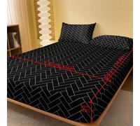 TEMU Sábana bajera ajustada cepillada, 1 pieza, y cómoda con geométrico, para dormitorio, habitación de invitados, con bolsillo profundo, solo sábana bajera ajustada, sin de almohada