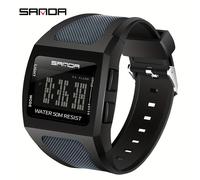 TEMU SANDA Reloj Cuadrado Deportivo para Hombre, Alarma, Retroiluminación, LED Militar, Reloj Electrónico Harajuku, Moda, Flujo, , Resistente , Reloj para