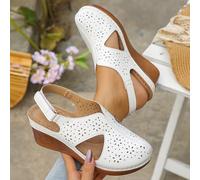 TEMU Sandalias blancas con correa trasera, orificios láser transpirables, cómodas, elegantes, ligeras, minimalistas, con cuña y gruesa.