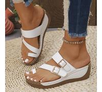 TEMU Sandalias blancas para mujer de talla grande con botones, ideales para y fiestas, con artesanal, sencillas pero elegantes, cómodas, ligeras, elegante tacón con gruesa y diseño fácil de poner.