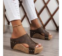 TEMU Sandalias de cuña con plataforma retro, cómodas y elegantes para mujer, fáciles de poner, zapatos de mujer