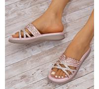 TEMU Sandalias de diamantes de sin espalda, estilo bohemio casual para mujer, zapatos planos para mujer, nueva colección de moda 2025