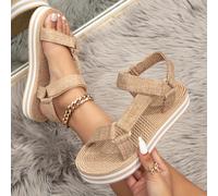 TEMU Sandalias de paja color caqui para mujer, estilo verano, chanclas casuales de playa con de de lino.