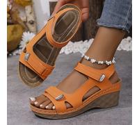 TEMU Sandalias de Tacón para Mujer, Zapatos con Cuña Ajustable y Correa Mágica, Cómodos y Suaves en Beige , Ideales para Viajes, Camping, Playa y Regalos