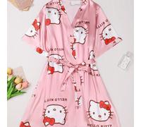 TEMU Sanrio HELLO KITTY Bata Juvenil, Corte Holgado con Cinturón de