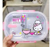 TEMU Sanrio Hello Kitty Lonchera de Acero Inoxidable - Recipiente Portátil Rosa Lindo de 2 Compartimentos para Camping, Oficina y Uso Exterior, al Colegio