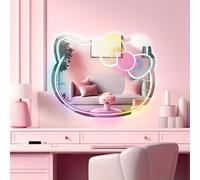 TEMU Sanrio Hello Kitty Neon Acrylic Mirror, 14.2x11.8 inches, USB Powered, Cartoon Theme, Classic Style, Irregular Shape, Horizontal Orientation, Wall Decor for Bedroom & Living Room
