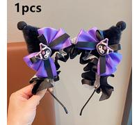 TEMU Sanrio Kuromi Acrylic Headband, Cute Cartoon Hair Accessory, with Furry Plush & Decorative Bow, Fashionable Hair Hoop for Dress Up