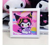 TEMU Sanrio Kuromi & for My Melody 5D DIY Diamond Painting Kit, Round Full Drill Canvas Art, Anime Themed Wall Decor with Frame, Craft Gift Set