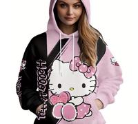 TEMU Sanrio Licensed Hello Kitty Women'S Hoodie, Novelty Cat Sweatshirt with Pockets, Adult Long Sleeve Hoodie