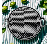 TEMU Sartén de asado de hierro fundido - Plato de parrilla redondo reversible, doble cara para BBQ, sartén de cocina versátil para hornear, asar y sellar, pre-temporado para estufa de gas