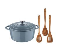 TEMU Sartenes Ø20/26cm + Cacerola Ø25,5x12cm (5L) + Wok Ø30cm + Utensilios en Hierro fundido color Azul NOIA San