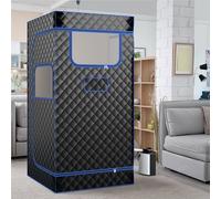 TEMU Sauna casera con generador de vapor de 3 litros, control remoto, masajeador de pies y silla plegable, tienda de sauna portátil de 91 x 91 x 183 cm (negro)