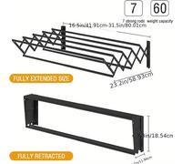 TEMU Secador de Ropa en la Pared con 7 Varillas para Ahorrar - Retráctil y Plegable, para Uso Interior/Exterior, Negro, Varillas para Ropa