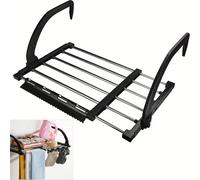 TEMU Secadora de Ropa Ajustable de Acero Inoxidable | Colgador de Ropa Retráctil con Tapas de Plástico Negro | Uso Interior/Exterior | Extensión de 62cm-110cm | Diseño en la Pared, Rejillas de Secado