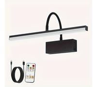 TEMU SEEDIQ Lámpara de Pared Recargable con Brazo Ajustable, Control Remoto y Atenuación, Vida Útil de la Batería de 14 Horas, 4400mAh, Acabado en Aluminio Negro, para , Dormitorio o Estudio