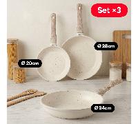 TEMU Set 3 Sartenes Cocina Antiadherente, Sartenes de Aluminio de Resistencia con Revestimiento Antiadherente Mármol , Base de Inducción y de Estilo Madera, Ø20/Ø24/Ø28cm