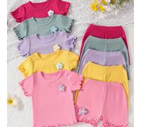 TEMU Set Aleatorio 1 | 2 piezas de camiseta de manga corta y pantalones para bebé niña, adecuado para 0-6 años, material de fibra de poliéster y elástico