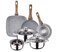 TEMU Set batería 5 piezas + Set 2 sartenes 18/20 + asador 28x28 cms