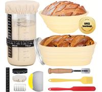 TEMU Set completo para hacer pan de con tarro de 34 oz, 2 cestas de fermentación, seguimiento de alimentación, termómetro, raspador de metal y accesorios para hornear pan artesanal