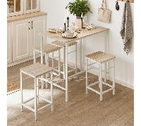 TEMU Set de 1 Mesa + 4 Taburetes, Conjunto Bistrot + 4 Taburetes con -Pies, Mesa , Comedor de Pie para Sala de Comedor, Cocina, Salón, , +Natural - PHU22-XO