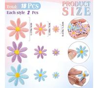 TEMU Set de 18 parches termoadhesivos de margaritas en 3 tamaños, adorables apliques bordados de flores coloridas para sombreros, mochilas, zapatos, camisetas, ropa y accesorios (/Rosa/Azul)