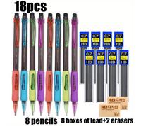 TEMU Set de 18 piezas que lápices mecánicos de repuesto con de plomo de 0.5, 0.7 y 0., diseñados para comodidad la escritura, el dibujo y las de oficina, con 8 lápices, 8 cajas y 2 de borrar