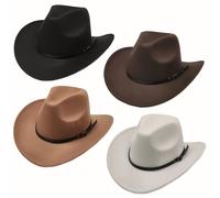 TEMU Set de 2/4 Sombreros Unisex de Fieltro Estilo Vintage - Sombrero Panamá de Poliéster con Correa de Fácil - para Juegos , Accesorios de Fotografía y Varios Festivales